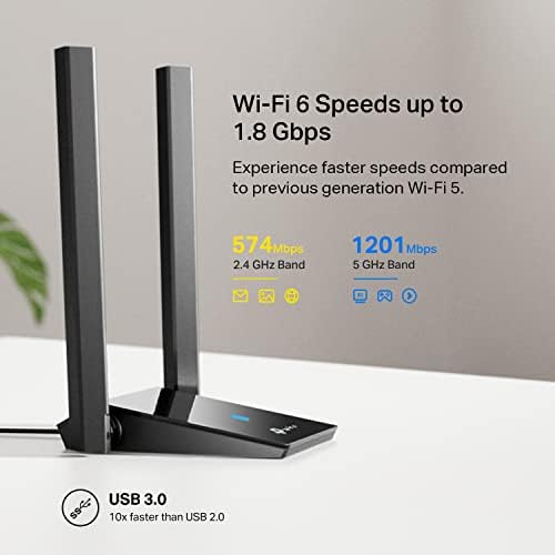 TP-Link WiFi 6 USB Adapter for Desktop PC - (Archer TX20U Plus) AX1800 Wireless Network Adapter with 2.4GHz, 5GHz, High Gain Dual Band 5dBi Antenna, WPA3, Supports Windows 11/10 - 2