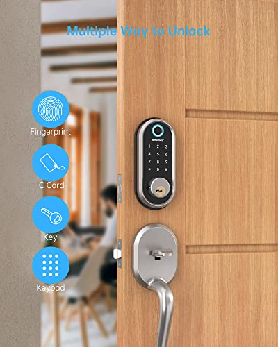 Smart Door Lock, Smonet Fingerprint Smart Locks For Front Door With Bluetooth Electronic Deadbolt Biometric Door Locks With Keypads Smart Locks For Front Door, Auto Door Lock Work With App Silver #TOP1