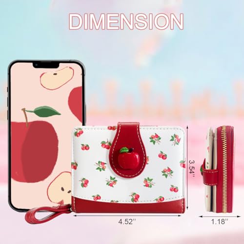 Image of Cute Print Wallet Blueberry Strawberry Cherry Wallet with Credit Card Holder Zipper Coin Purse for Women Girls (APPLE)