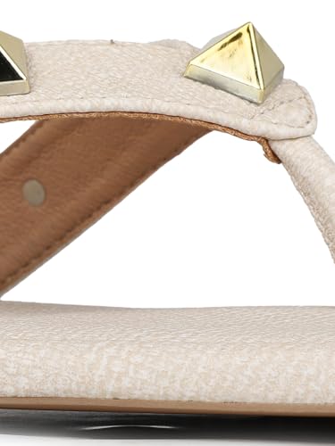 Image of Inc.5 Womens Cream Striped T-Strap Casual Flats Sandals Heeled