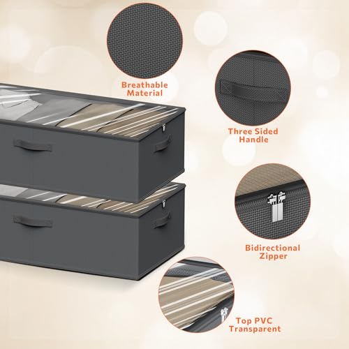 Chizjox 2 Pack Under Bed Storage Containers, 10 Inch Tall Underbed Clothes Storage Organizer Bin with Clear Window，Foldable Box Basket for Clothes, Closet, Bed Sheets and Blankets Black — view 6