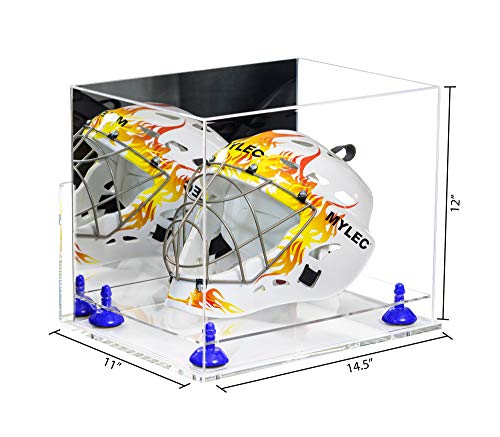 Better Display Cases Acrylic Full-Size Lacrosse/Hockey/Catchers Mask Display Case with Mirror, Dark Blue Risers, Clear Wall Mount and Clear Base (V44/A002)