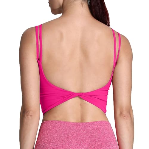 Image of Aoxjox Women's Workout Sports Bras Fitness Padded Backless Yoga Crop Tank Top Twist Back Cami