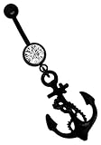 Bauchnabel Piercing Banane schwarz 1,6 mm x 10 mm, Bauch Nabelstecker Anker mit Stein in klar