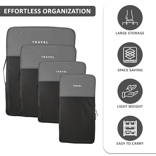 Image of Urbane Home Set of 4 Waterproof Travel Kit for Toiletries with Handles | Cosmetics Pouch, Bathroom Toiletries Bag & Vanity Storage Organiser for Men & Women | Plain Grey