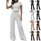 CSKJ Zweiteiler Trainingsanzug Damen Sommer Outfits Tracksuit Kurzarm 2 Teiler Freizeitanzug Lässige Rundhals Cap Sleeve Tops und Jogginghosen Trainingsanzüge mit Taschen