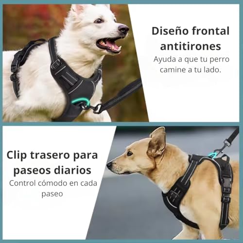 PET&TECH Arnés para Perros con Correa; Antitirones, Ajustable y Ergonómico – Diseño Tipo Silla de Montar – Cómodo, Seguro y con Asa de Control (Gris, XL) - imagen 8