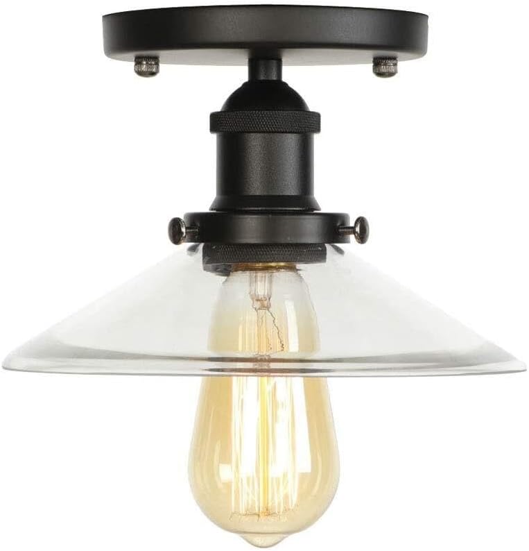 Loft Industrial Decor LED Ceiling Lamp for Living Room Transparent Glass E27 Edison Light Bulb Vintage Ceiling Light Fixtures (Color : Black)