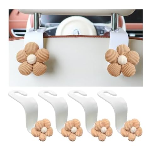 KHGUZ 4PCS Car Headrest Hooks, Cute Flower Vehicle Seat Organizer Hooks for Purses and Bags, Portable Automotive Purse Hanger Holder Decoration, Universal for SUV, Sedan, Truck (Orange/White) Cover