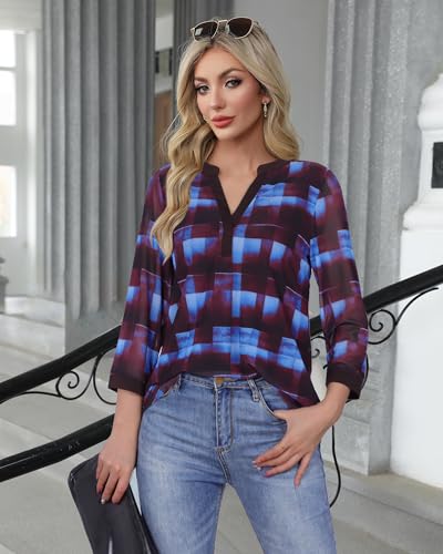 Image of Timeson Women's Short Sleeve V Neck Blouses Shirts Floral Double Layers Mesh Tunics Tops