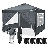 COBIZI Pavillon 3x3 Wasserdicht Stabil Winterfest 3x3m Pop Up Pavillon Faltbar mit 4 Seitenwände UV Schutz 50+ Partyzelt Gartenpavillon mit 4 Sandsack Gartenfesten Faltpavillon inkl. Tasche(Grau)