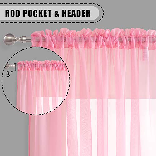 Keqiaosuocai 2 Pieces Pink Sheer Curtains 84 Inch Length For Girls Kid Nursery Room Bed Canopy - Rod Pocket Sheer Voile Curtain Panels For Wedding Party Backdrop Bedroom Living Room, 52Wx84L #TOP2