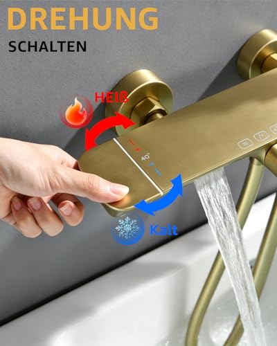 Mitigeur baignoire cascade or mural avec douchette laiton et bidet douche - 7