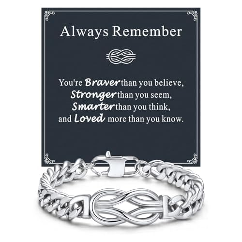 ChainsHouse Square Love Knot Bracelets for Men Braided Leather Stainless Steel Infinity Bracelets with Love Message Card Aniversary Birthday Gift for Men/Love/Husband/Dad 13-Always Remember-