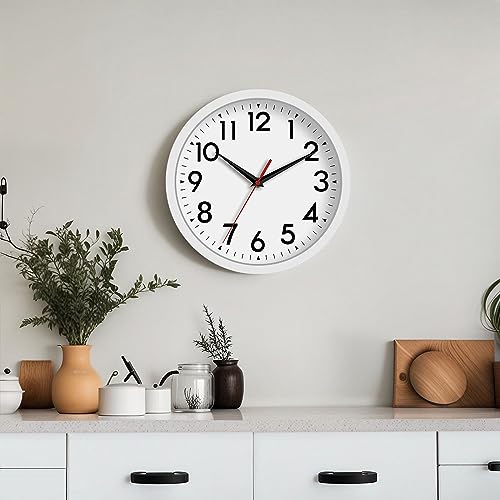 Image of DAXSMY 12 Inch Wall Clock Battery Operated Silent Non Ticking Analog Modern Decorative for Office Kitchen Outdoor Living Room Classroom Bedroom Bathroom School(White)