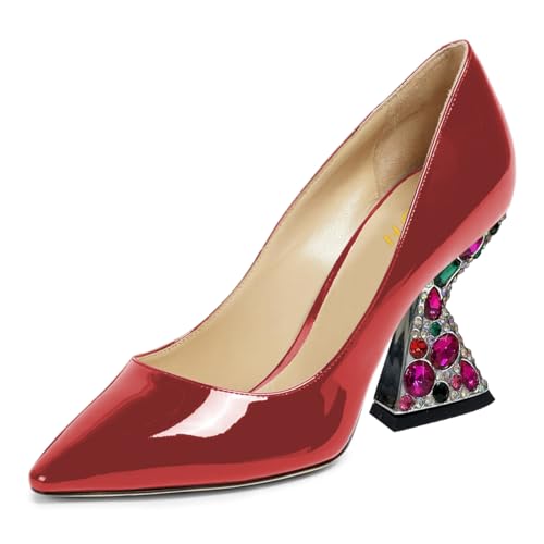 YDN Women Rhinestone Pumps Studded High Heels Pointy Toe Slip on Special Kitten Party Prom Shoes Size 4-16 US3