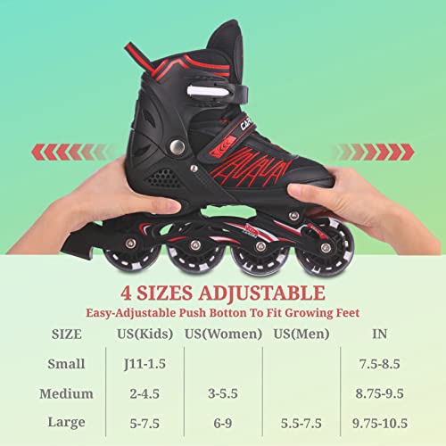 Caroma Adjustable Inline Skates For Girls And Boys With All Illuminating Wheels, Outdoor Beginner Roller Skates Blades For Kids Youth And Women (Red&Black, Small - Little Kid) #TOP4