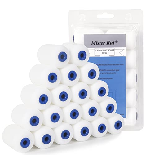 Mister Rui Mini Rollers for Painting, 20 Pack 2 Inch Foam Paint Roller, Sponge Paint Roller Sleeve, Gloss & Foam Roller Set for Smooth Finishes, Cabinets, Trim