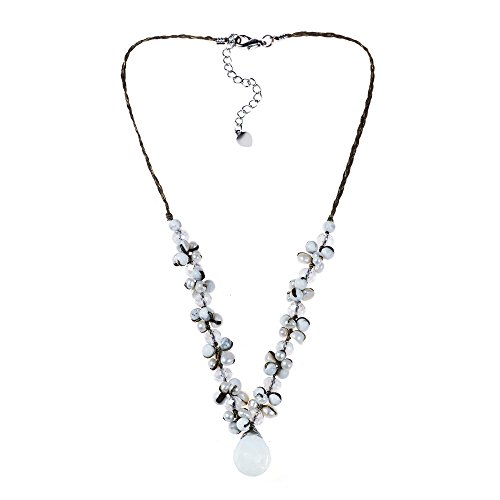 Simulated Moonstone-Reconstructed Agate-Cultured FW Pearl-Fashion Crystal Silk Thread Necklace