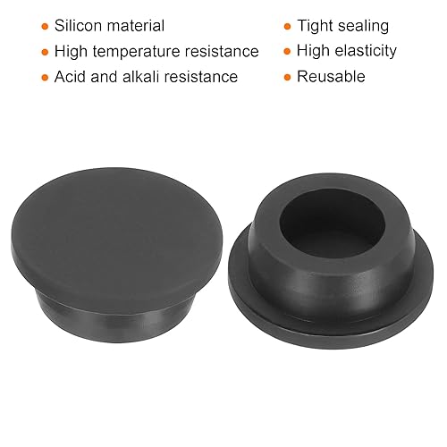Image of UXCELL High Temp Silicone T-Shaped Rubber Stopper - Dia 28mm /1.1 inch - Waterproof & Sealing Plugs - Black, Pack of 2 (OD 35mm)