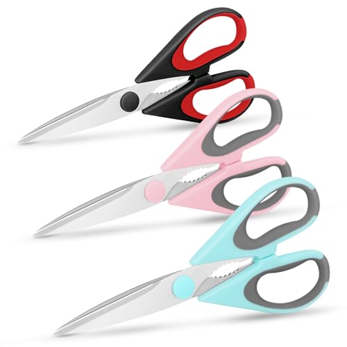 Vutyvve 3 Removable Kitchen Scissors, Stainless Steel Blades, Soft Grip Handle, Multi-Purpose Heavy Duty Kitchen Scissors Set, Black Sky Blue Pink