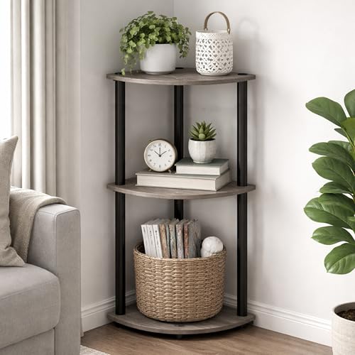 Image of JD FRESH 3-Tier Wooden Open Corner Rack /Table Corner Display Rack /Storage Shelf Stand /Multipurpose Shelf for Living Room, Bedroom, Home Office Display (Cambridge, Walnut)