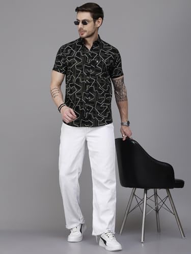 Image of Majestic Man Slim Fit Floral Printed Pure Cotton Casual Half Sleeve Shirt