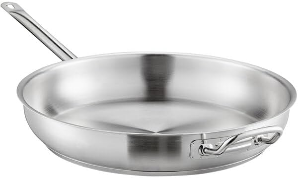 Sartén de acero inoxidable de 16 pulgadas con parte inferior recubierta de aluminio, listado NSF, mango auxiliar, grado comercial, listo para