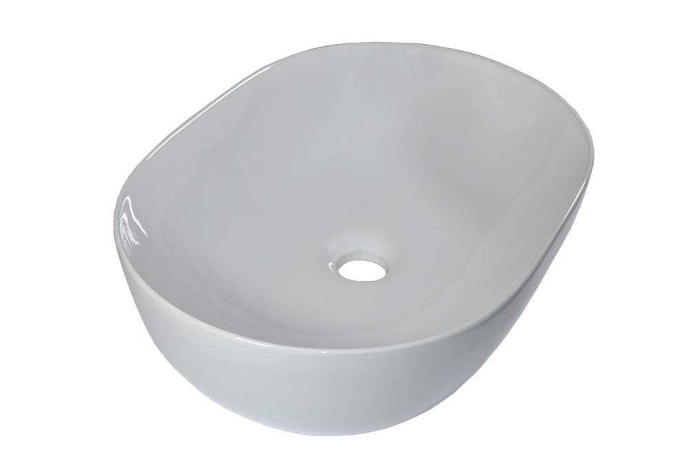 Lavabo da appoggio ovale, 49 x 35 x 13 cm, in ceramica, piccolo, colore bianco