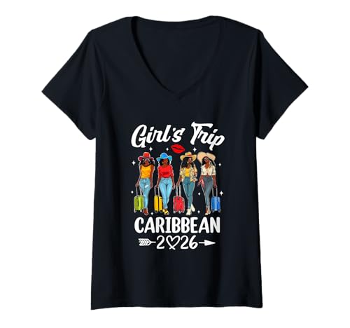 Women's Caribbean Girls Trip 2026 Birthday Squad Women Vacation V-Neck T-Shirt