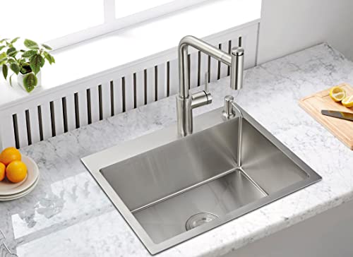 POPFLY 20 inch Drop In Kitchen Sink,Stainless Steel Overmount Single Bowl Prep Bar Sink, 18 Gauge Topmount Handmade Kitchen Sink with 2 Holes, Brushed