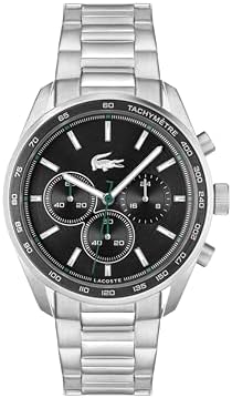 Lacoste Men's Boston Stainless Steel Quartz Fashion Chronograph Watch, 2011347, Black, 34 mm