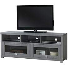 65 TV Stand with Storage & Glass Display Cabinets, Grey TV Stand for Living Room or Bedroom with Cable Management, Fits Screens up to 65 Inches When Measured Diagonally, Grey