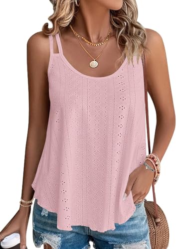 WNEEDU Tops sans Manches débardeur d’été Femmes Gilet de Cou Chemisiers décontractés lâches Chemises pour Femmes Gilets pour Dames Chemise Caraco débardeurs de Base Rose Clair M