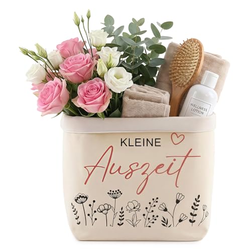 PELARISE Geschenkkorb Geschenktüte aus Baumwolle Kleine Auszeit Korb Auszeit Entspannung Geschenk für Frauen Klassischer Stil Wellness Geschenke für Frauen (38 x 22 cm)