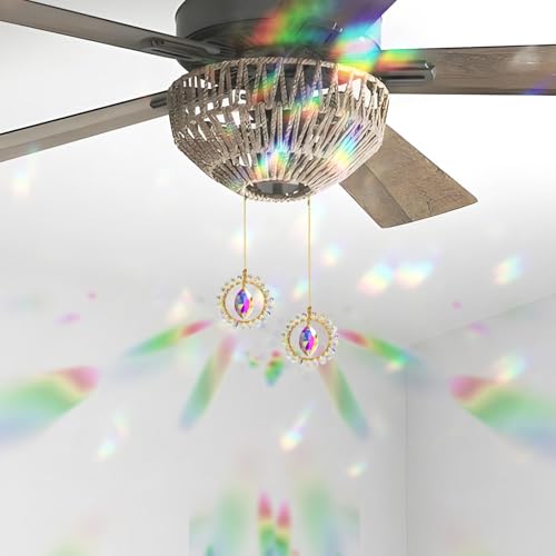 Image of 2Pcs Ceiling Fan Pull Chain Ornaments, Ceiling Fan Chain Extenders Fan Pulls Decorative with 24 inch Ceiling Fan Chain Extender, Crystal Glass Fan Chain Fan Pull Chain Extension for Ceiling Light Fan