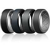 Egnaro Men's Silicone Wedding Rings, 10.5mm x 2.8mm Thick Black Rubber Engagement Band Waterproof For Workout