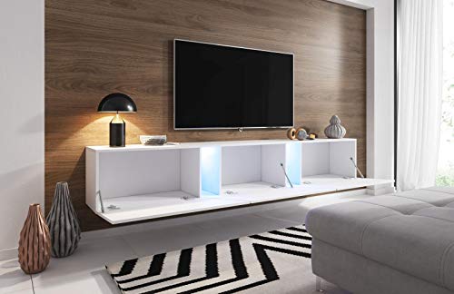 VIVALDI Mobile TV sospeso Slant 2 | 40 x 240 x 34 cm | Illuminazione RGB | Armadietto TV con pannelli laminati | Mobile basso per soggiorno, ufficio, hotel | Bianco Opaco e Grigio Lucido