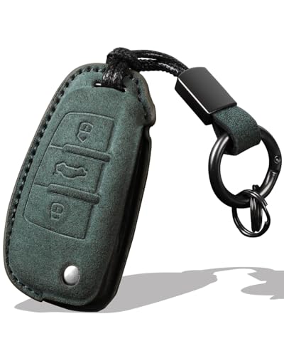 XMZAIMY Key Fob Cover for Audi Folding Key Audi A3 A4 A6 A8 Q2 Q3 Q7 R8 RS3 RS6 S3 S6 TT TTS Quattro Car Remote Pouch With key rings Key chain Folding Keys Case Protector suede (Green, Style C)