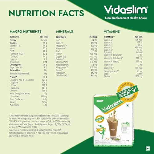 Image of Vidaslim Caffe Latte 500g - Protein Powder For Men & Women Weight Control & Management | Clinically Proven Meal Replacement Protein Health Shake | No Added Sugars | 22.8g Protein Per Serve | Green Tea & White Kidney Bean Extracts