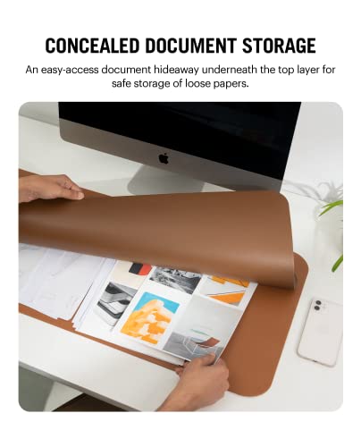 Image of DailyObjects Dart Large Premium Vegan Leather Desktop /Laptop Desk Mat for Work from Home /Office /Gaming | Cable Organiser & Hideway Storage | Extended Mousepad & Water-Resistant - Tan - Model - R1