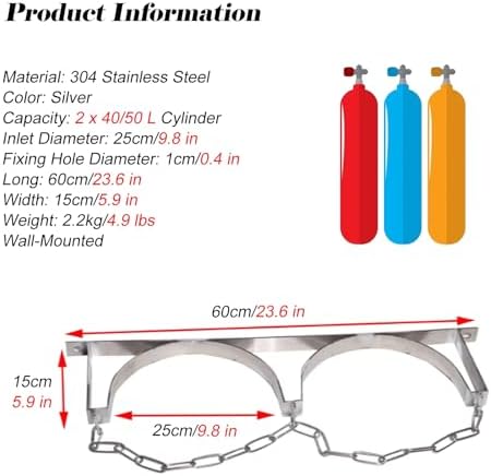 ステンレススチール製ガスシリンダーブラケット、保護チェーン付き壁掛け式304ラック、耐久性のある家庭用および業務用ガスシリンダーホル