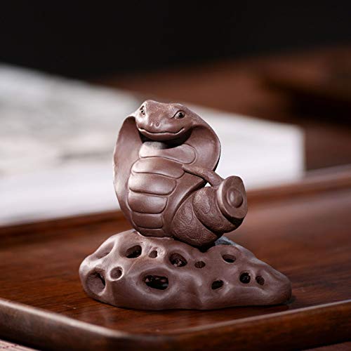 Slowtee Yixing Purple Clay Tea Pet King Cobra Snake Figurines, Purple Sand Tea Table Ornaments for Decoration, Chinese Zodiac Snake for Symbol of Exorcising Evil Spirits, 3.78in x 2.56in x 3.50in