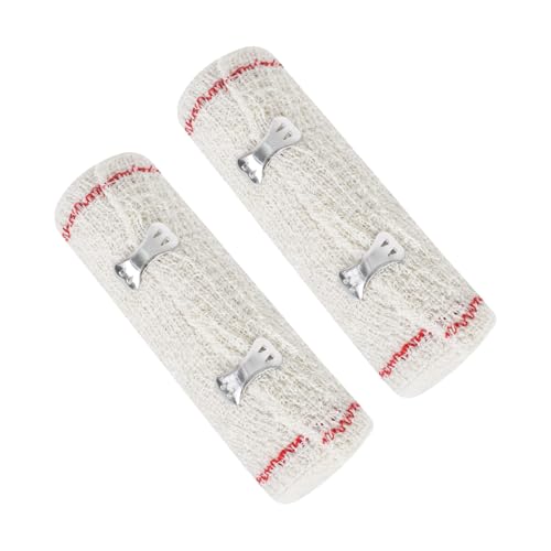 Kit de 2 Vendas Elásticas de Algodón, 4,5 m x 10 cm Vendas Elásticas Rollo, Venda Crepe con Borde Tejido, Vendas Elásticas de Compresión con Clip para Pie Tobillo Rodilla Pierna (Rot)