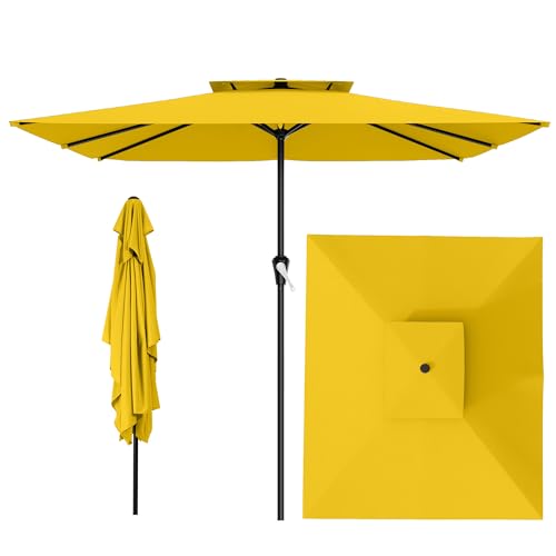 Image of AreShark 8'x10' 2 Tiers Rectangular Patio Umbrella - Outdoor Umbrella Waterproof UV Protection, Market Table Umbrella w /Crank for Pool, Backyard, Deck(Yellow)