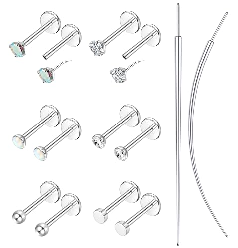 Morfetto 6 Paar Helix Piercings Chirurgenstahl (1,2mm),Hypoallergene Tragus Piercing Set Piercing Ohr Labret Conch Nasenpiercing Stecker Lippenpiercing,Silber Tragus Ohrringe Piercings Schmuck