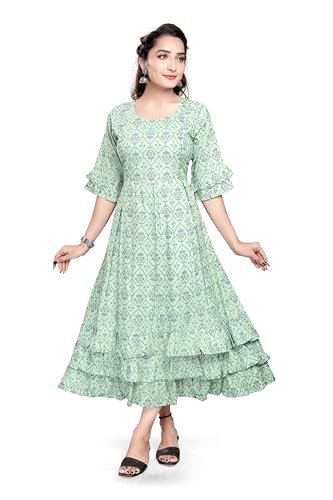 Image of B2F Women's Printed Flared Maternity Kurti with Zipper, Cotton Rayon Feeding Kurta for Pre & Post Pregnancy