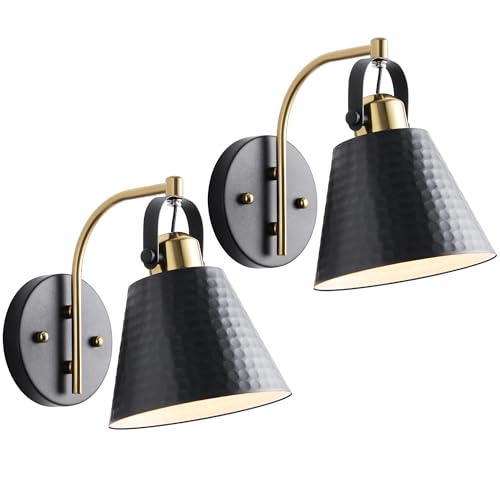 PAZALA Bathroom Sconces Set of 2, Black and Gold Wall Sconces Set of Two, Bathroom Vanity Light with Rotatable Metal Shade, Modern Farmhouse Wall Light Fixtures for Bath Mirror Bedroom Stair Hallway by PAZALA - Used condition - Image 9
