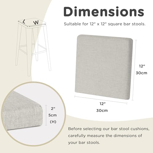 Image of AddGrace Anti-Slip Bar Stool Cushions Square Bar Stool Seat Cushions with Ties Set of 4 Small Square Chair Pads with Machine Washable Cover 12 inchX12 inchX2 inch (Silver Grey)