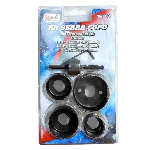 Jogo Serra Copo Corte Cilíndrico Kit 6 Peças Para Madeira Plásticos Pvc Gesso Drywall